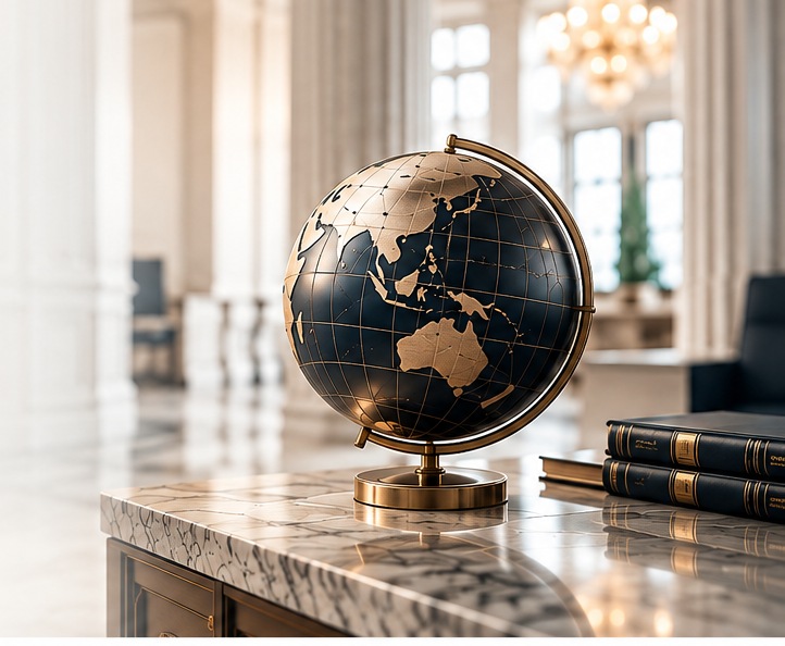 Elegant international office with globe